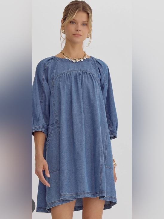 entro Dresses & Skirts - Entro Karri Denim Shift Dress Size Large